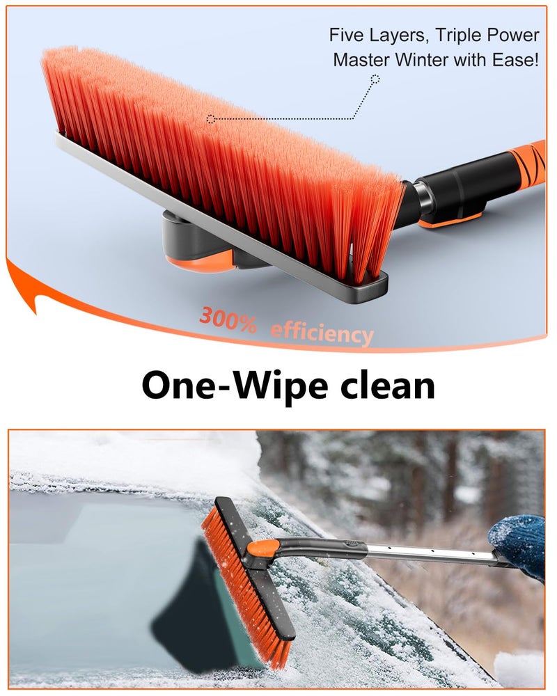 DooGooCoo [Upgrade] Ice Scraper & Extendable Snow Brush for Car Windshield [Military-Grade Sturdy] - 360° Pivoting Brush Head with Silicone Grip for Effortless One-Swipe Clean on Auto (Large) - Image 3