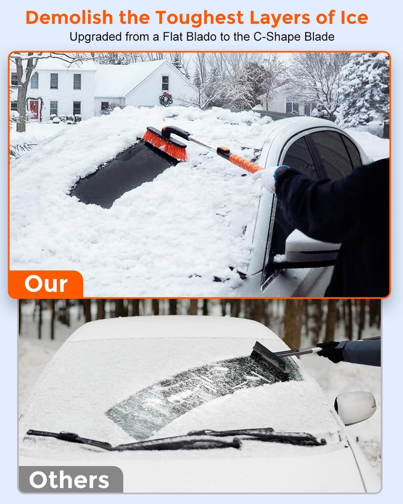 DooGooCoo [Upgrade] Ice Scraper & Extendable Snow Brush for Car Windshield [Military-Grade Sturdy] - 360° Pivoting Brush Head with Silicone Grip for Effortless One-Swipe Clean on Auto (Large) - Image 4