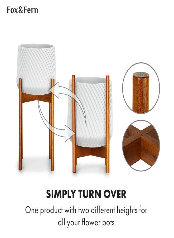 Fox & Fern Modern Plant Stand, Cherry Wood, Without Pottery Pottery, White, Modern - Image 5