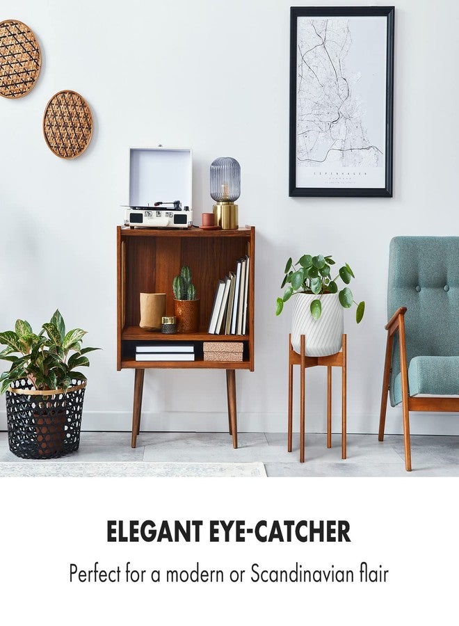 Fox & Fern Modern Plant Stand, Cherry Wood, Without Pottery Pottery, White, Modern - Image 3
