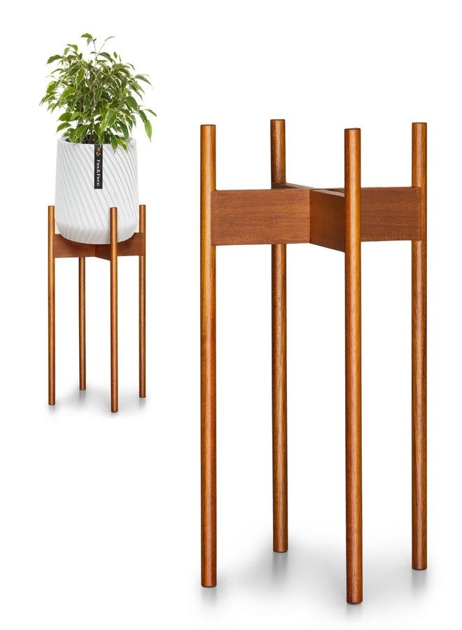 Fox & Fern Modern Plant Stand, Cherry Wood, Without Pottery Pottery, White, Modern - Image 1