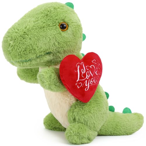Syhood 12 Inch Valentines Day Love You Plush Stuffed Dinosaur with Red Heart Cute Stuffed Animals for Girlfriend Green Dinosaur Plush Toys for Valentines Anniversary Romantic Date - Image 1