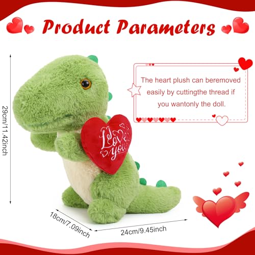 Syhood 12 Inch Valentines Day Love You Plush Stuffed Dinosaur with Red Heart Cute Stuffed Animals for Girlfriend Green Dinosaur Plush Toys for Valentines Anniversary Romantic Date - Image 5