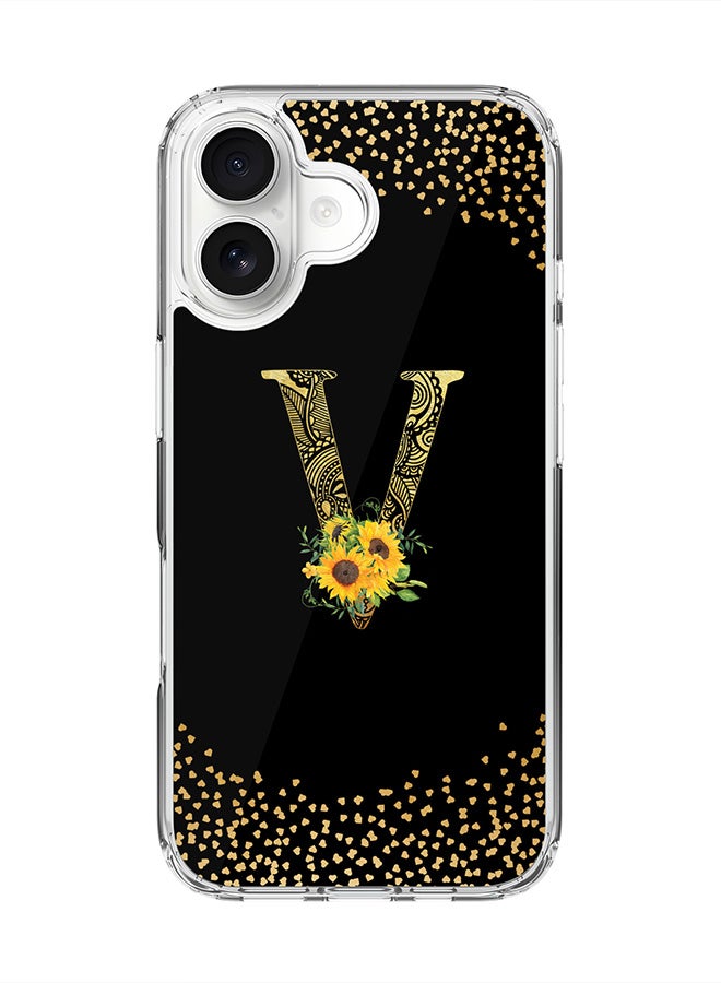 Stylizedd Classic Clear MagSafe Case for iPhone 17 , Hybrid Soft Case Flexible Edges Anti Drop TPU PC Gel Thin Transparent Cover [ Designed for iPhone 17 ] - Custom Monogram Initial Letter Floral Pattern Alphabet - V ( Black )
