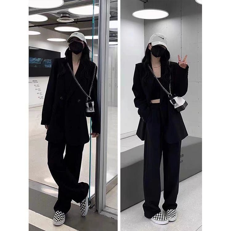 Cross-border Fashion Casual Suit Jacket Womens 2023 Spring and Autumn New Korean Loose Slim Two-piece Suit suit black pants  - Image 5