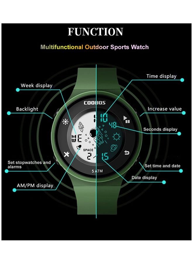 Coobos Kids Water Resistant Rubber Digital Watch Black/White  - Image 5