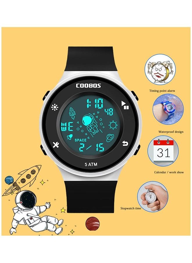 Coobos Kids Water Resistant Rubber Digital Watch Black/White  - Image 2