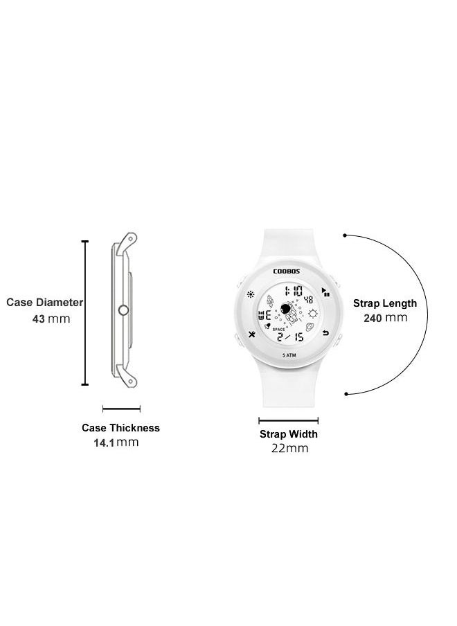 Coobos Kids Water Resistant Rubber Digital Watch Black/White  - Image 3