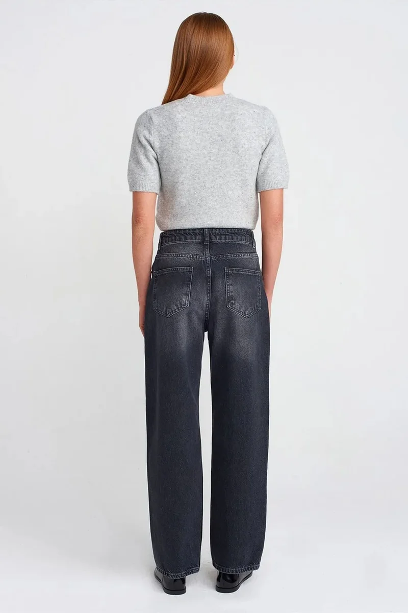 Dilvin Dark Grey DILVIN High-Waist Straight-Leg Cotton Jeans for Women | Best Price UAE