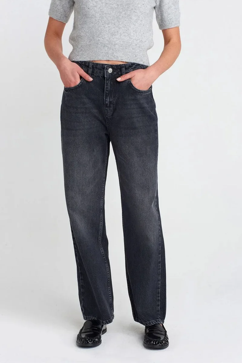 Dilvin Dark Grey DILVIN High-Waist Straight-Leg Cotton Jeans for Women | Best Price UAE