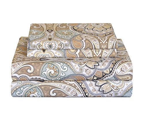 Pointehaven Bedding 4 Pieces King 100 Cotton Percale Sheets Printed Bed Sheet  Pillowcase Sets Soft Cotton Bed Sheets Set Fits Mattress 19 inches Deep Pocket King Cedar - Image 1