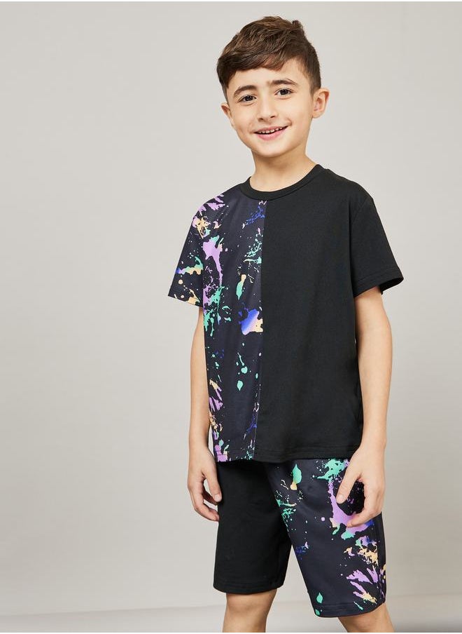 Styli - Paint Splatter Print Loose Fit T-shirt and Short Set - Image 1