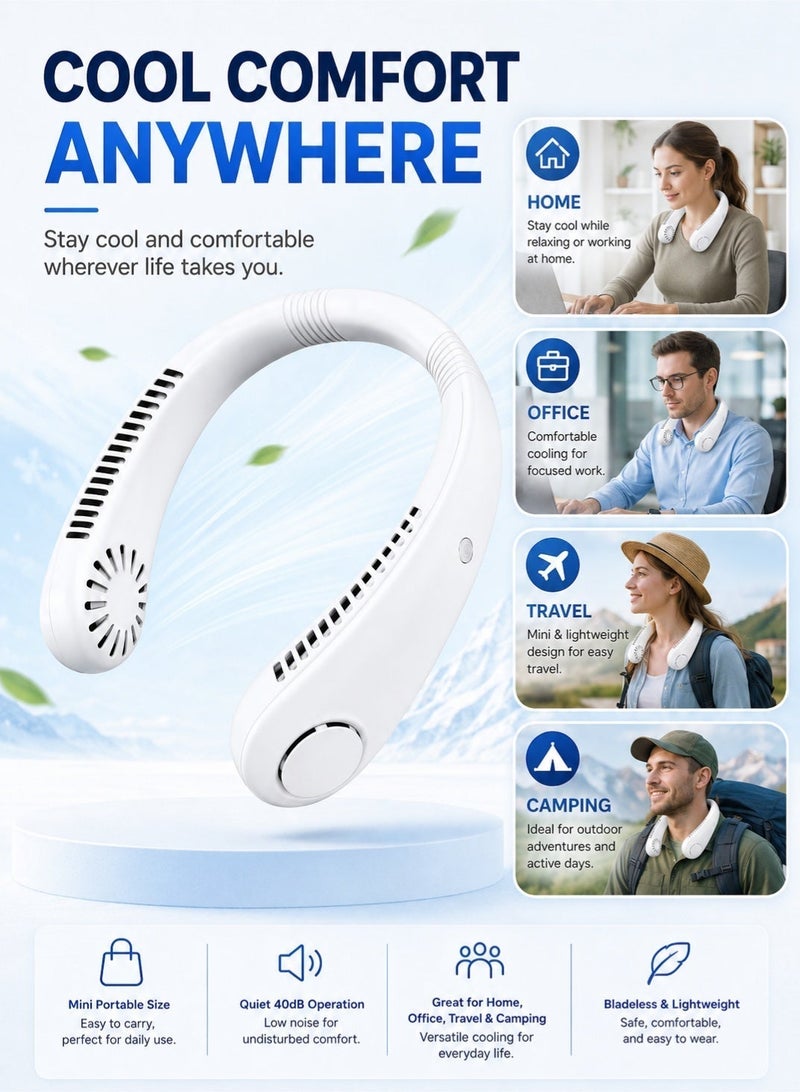 Leoxol Wearable Neck Cooling Fan | Rechargeable Bladeless Personal Fan 5200mAh | 3 Speed USB Type C Portable Fan For Home Office Travel - Image 5