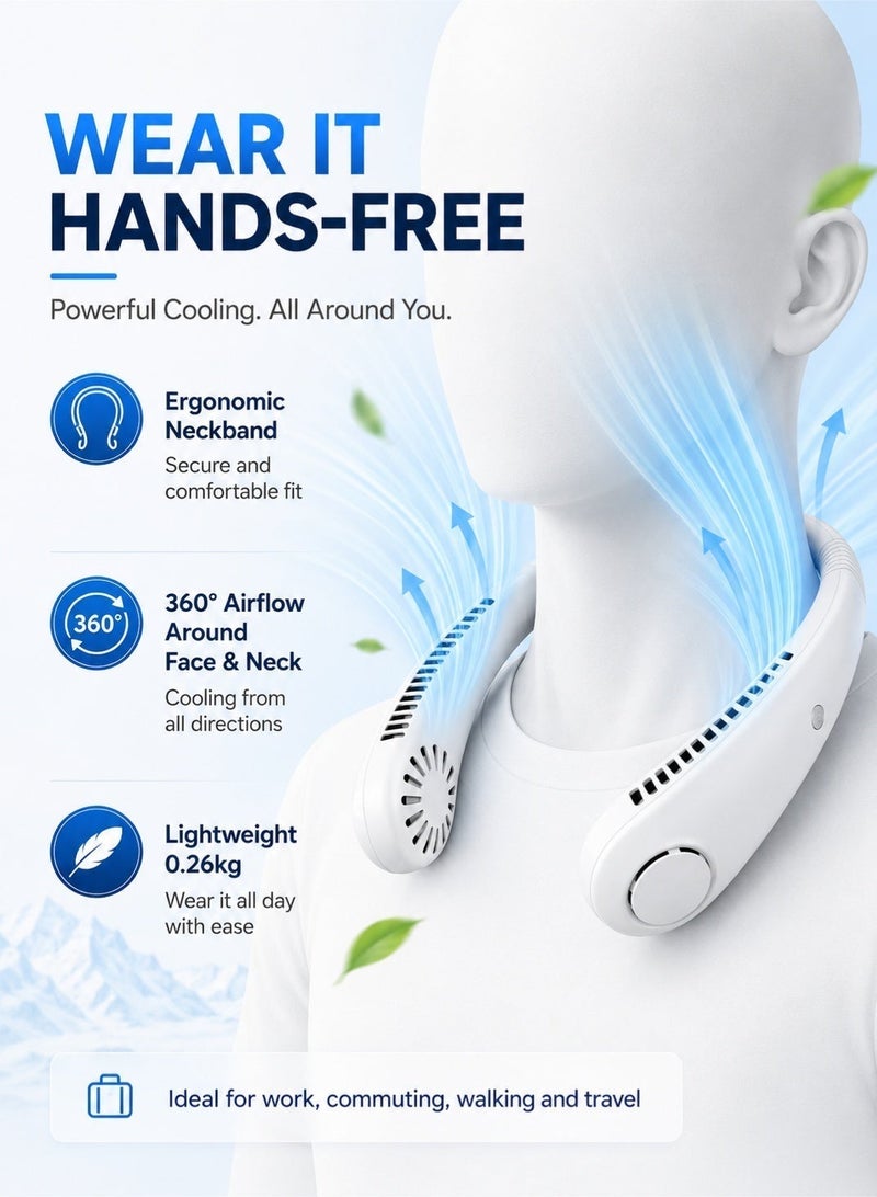 Leoxol Wearable Neck Cooling Fan | Rechargeable Bladeless Personal Fan 5200mAh | 3 Speed USB Type C Portable Fan For Home Office Travel - Image 3