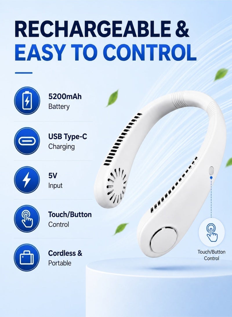Leoxol Wearable Neck Cooling Fan | Rechargeable Bladeless Personal Fan 5200mAh | 3 Speed USB Type C Portable Fan For Home Office Travel - Image 2