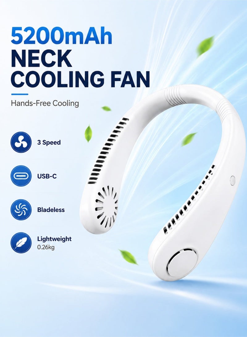 Leoxol Wearable Neck Cooling Fan | Rechargeable Bladeless Personal Fan 5200mAh | 3 Speed USB Type C Portable Fan For Home Office Travel - Image 1