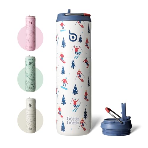 bottle bottle زجاجة ماء معزولة 24 أونصة مع غطاء قشة ومقبض للسفر الرياضي في صالة الألعاب الرياضية زجاجات ماء من الفولاذ المقاوم للصدأ مزدوجة الجدار فراغ معدني مقاوم للتسرب خالي من BPA (التزلج) - Image 1