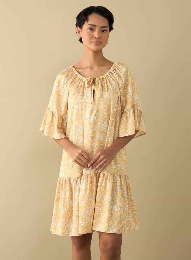 Splash FAV All-Over Floral Print Satin Night Dress with Extended Sleeves  - Image 1
