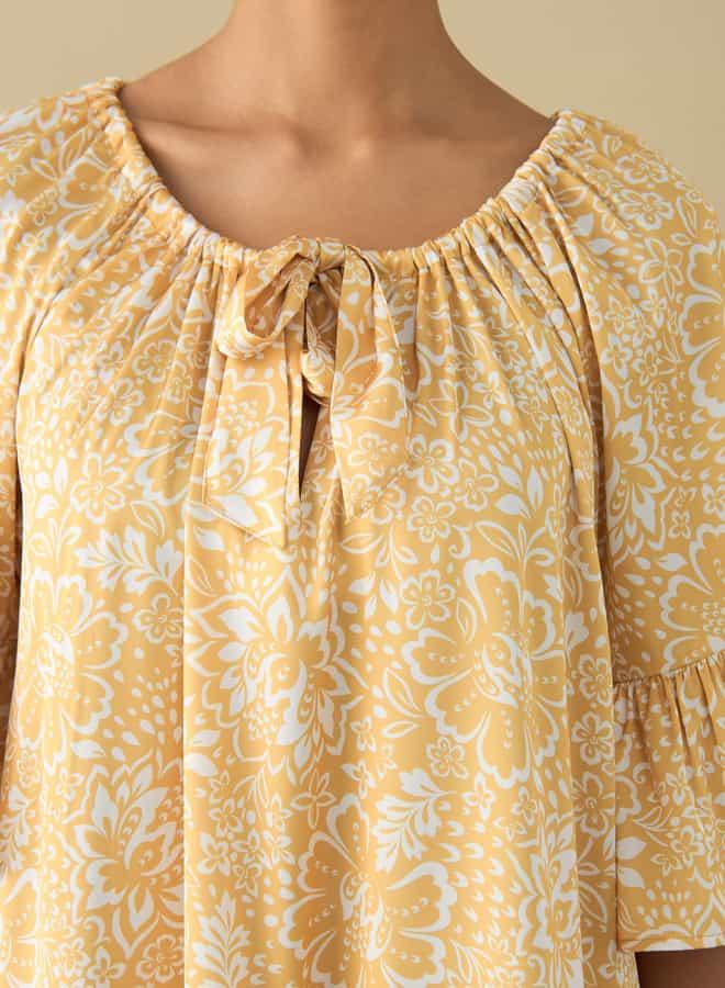 Splash FAV All-Over Floral Print Satin Night Dress with Extended Sleeves  - Image 4
