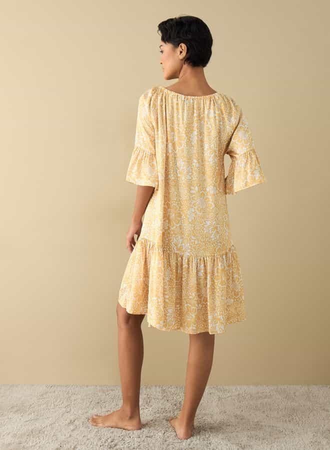 Splash FAV All-Over Floral Print Satin Night Dress with Extended Sleeves  - Image 3