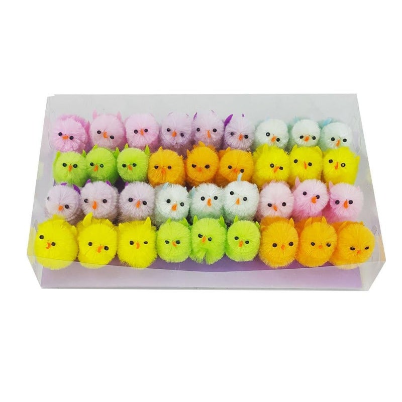 DearSun Pack of 36pcs, 1.35 inches High Little Mini Chicks Easter Tiny Chenille Chicks Easter Bonnet Decoration Party Cake Decoration (Rainbow Multicolor) - Image 1