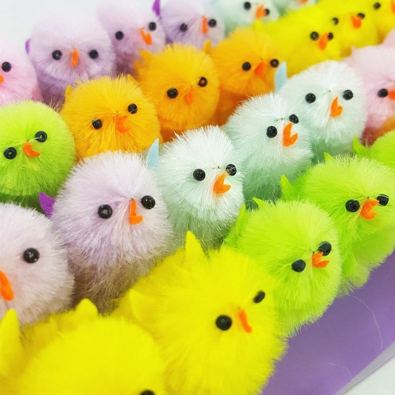 DearSun Pack of 36pcs, 1.35 inches High Little Mini Chicks Easter Tiny Chenille Chicks Easter Bonnet Decoration Party Cake Decoration (Rainbow Multicolor) - Image 4