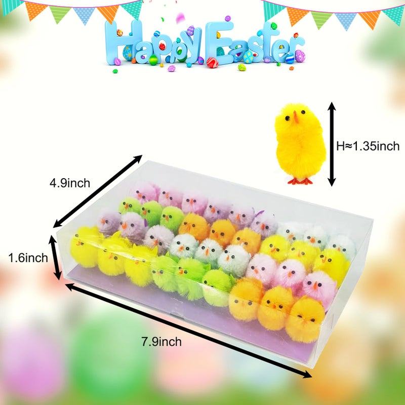 DearSun Pack of 36pcs, 1.35 inches High Little Mini Chicks Easter Tiny Chenille Chicks Easter Bonnet Decoration Party Cake Decoration (Rainbow Multicolor) - Image 2