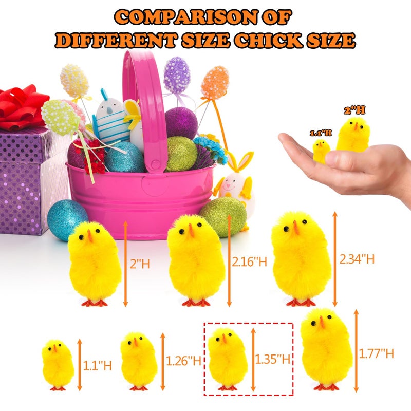 DearSun Pack of 36pcs, 1.35 inches High Little Mini Chicks Easter Tiny Chenille Chicks Easter Bonnet Decoration Party Cake Decoration (Rainbow Multicolor) - Image 5