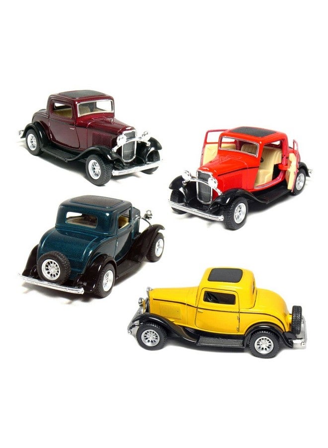 Kinsmart كي إن إس مارت 1932 فورد 3-نافذة كوبيه 1:34 مقياس 5" مجموعة من 4 أخضر مارون أحمر أصفر نموذج سيارة معدنية مصبوبة كلاسيكية - Image 1
