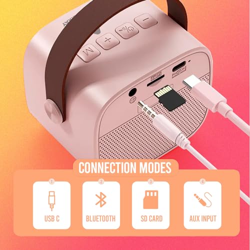 Audio Array AM-W18 Wireless Karaoke Speaker with Microphone | Portable Bluetooth Speaker for Singing & Gifting with Voice Changer | Upto 8+ Hours of Playback | Bluetooth v5.3, SD Card & AUX in (Pink) - Image 2