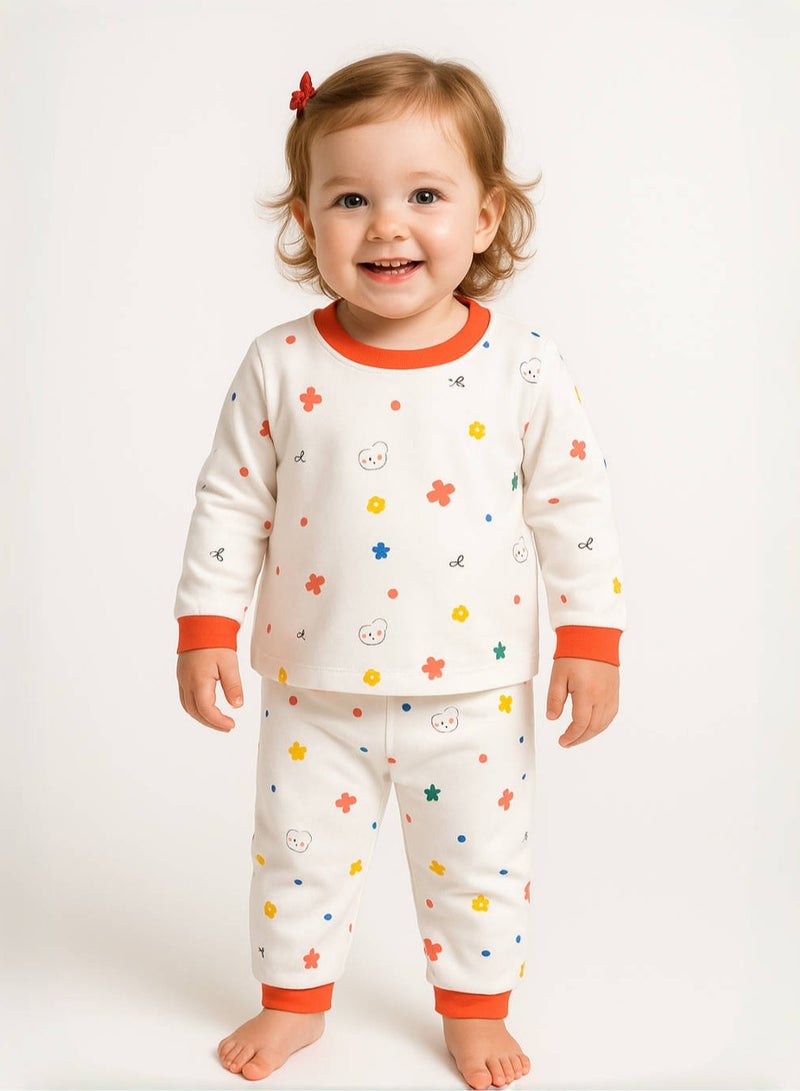 Baby Lounge Set - Cotton Rich Long Sleeve Top & Pants, Soft Knit, 3 Cute Prints, Medium Weight - For 6-36 Months  - Image 1