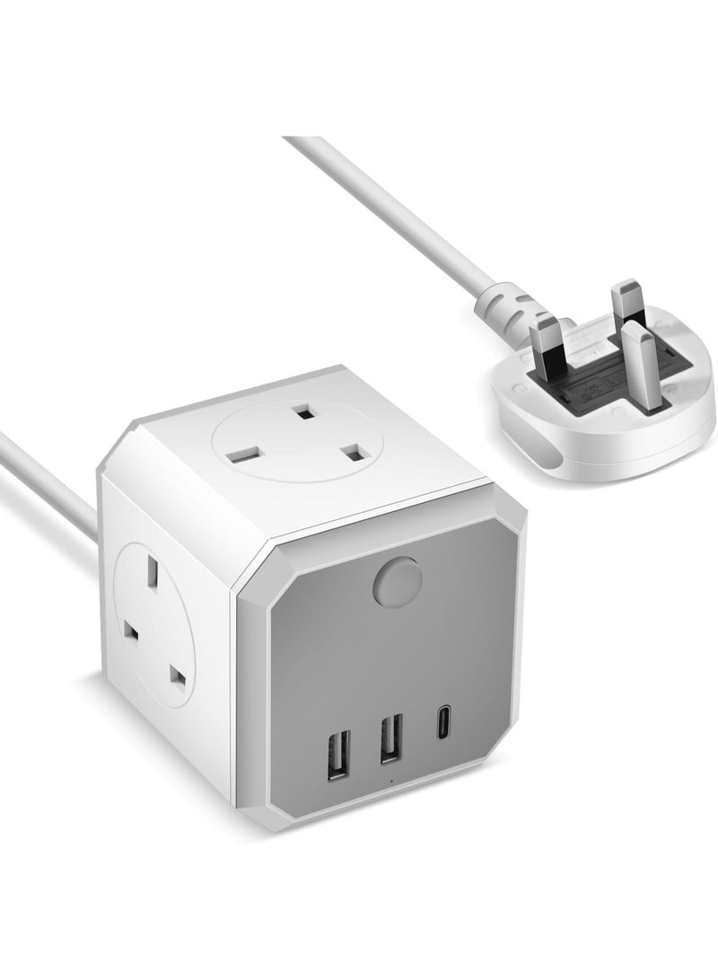 M.A&F's Extension Cord 3 Ways Outlets (13A/3250W MAX), 7-in-1 Cube Extension Cable with 3 USB Prot, Power Strip with 3M Multi Plugs Extension Lead, Extender Cord Extension Board Power Extension for Home - Image 1