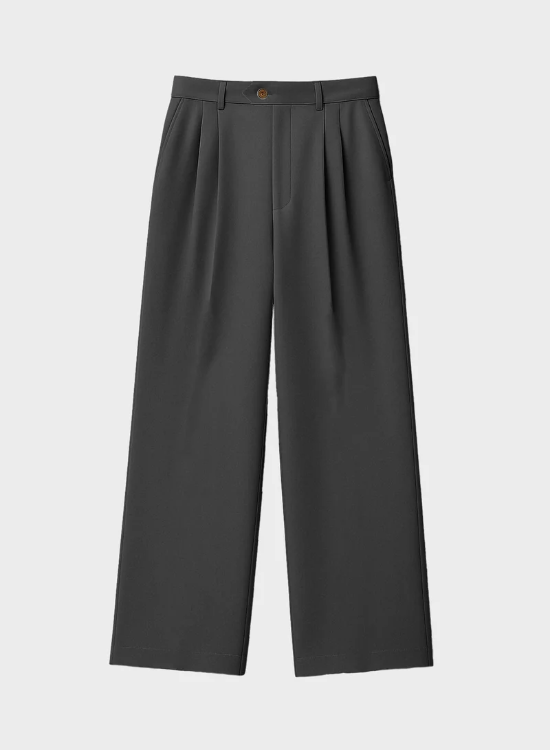 Prohibited Dark Grey Heritage Pleated Pants  | Best Price UAE