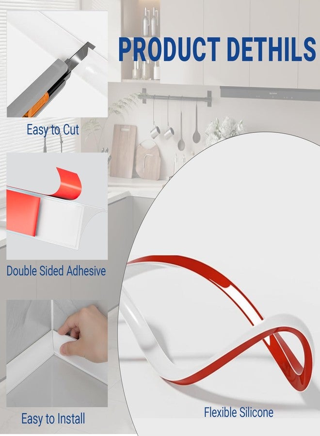 V-chen 196" Flexible Quarter Round Molding Trim, Peel and Stick Silicone Caulk Strip -Double Self-Adhesive Bendable Shoe Molding for Floor Edge, Wall Corner, Staircase & Cabinet (White) - Image 3