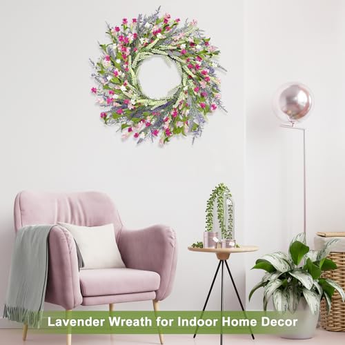 Artgar 26 Inch Spring Wreaths for Front Door, Spring Summer Lavender Paper Flower Wreaths for Home Farmhouse Windows Walls Porch Wedding Indoor Outdoor Decor for All Seasons (Pink) - Image 5