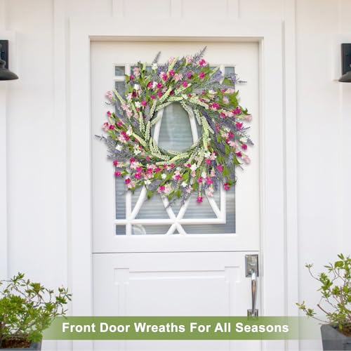 Artgar 26 Inch Spring Wreaths for Front Door, Spring Summer Lavender Paper Flower Wreaths for Home Farmhouse Windows Walls Porch Wedding Indoor Outdoor Decor for All Seasons (Pink) - Image 4