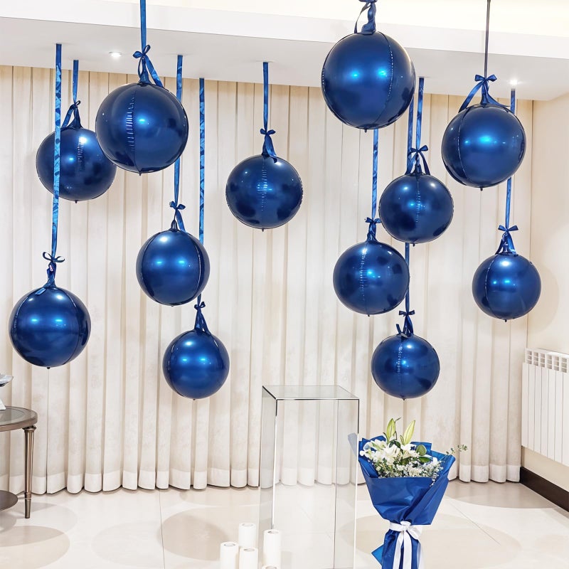 Froova 14 Pcs Navy Blue Round Foil Balloons 22/15/10 4D Ball Balloons Dark Blue Metallic Balloon Ornament Mylar Balloon Chrome for Birthday Graduation Wedding Anniversary New Year Disco Party Decor - Image 5