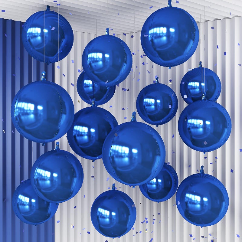 Froova 14 Pcs Navy Blue Round Foil Balloons 22/15/10 4D Ball Balloons Dark Blue Metallic Balloon Ornament Mylar Balloon Chrome for Birthday Graduation Wedding Anniversary New Year Disco Party Decor - Image 1
