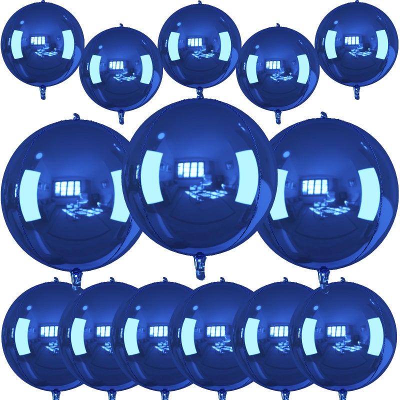 Froova 14 Pcs Navy Blue Round Foil Balloons 22/15/10 4D Ball Balloons Dark Blue Metallic Balloon Ornament Mylar Balloon Chrome for Birthday Graduation Wedding Anniversary New Year Disco Party Decor - Image 4