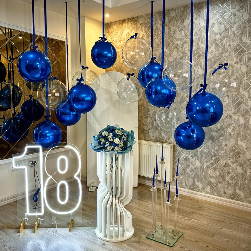 Froova 14 Pcs Navy Blue Round Foil Balloons 22/15/10 4D Ball Balloons Dark Blue Metallic Balloon Ornament Mylar Balloon Chrome for Birthday Graduation Wedding Anniversary New Year Disco Party Decor - Image 3