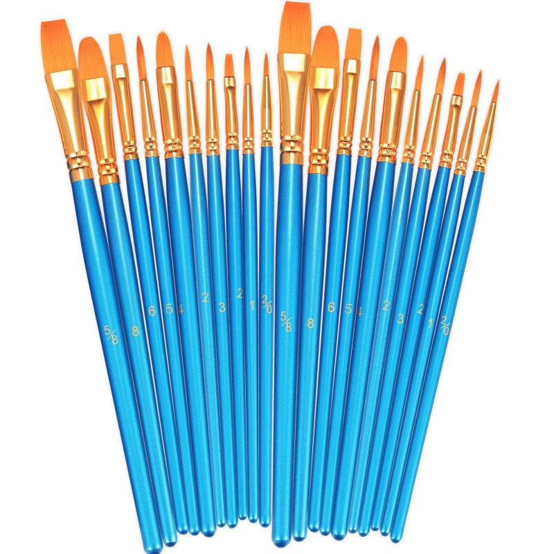 BOSOBO Paint Brushes Set, 2 Pack 20 Pcs Round-Pointed Tip Paintbrushes Nylon Hair Artist Acrylic Paint Brushes for Acrylic Oil Watercolor, Face Nail Art, Miniature Detailing & Rock Painting, Blue - Image 1