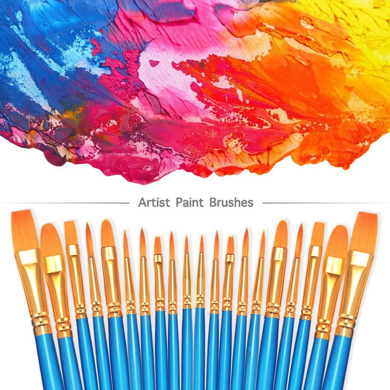 BOSOBO Paint Brushes Set, 2 Pack 20 Pcs Round-Pointed Tip Paintbrushes Nylon Hair Artist Acrylic Paint Brushes for Acrylic Oil Watercolor, Face Nail Art, Miniature Detailing & Rock Painting, Blue - Image 2