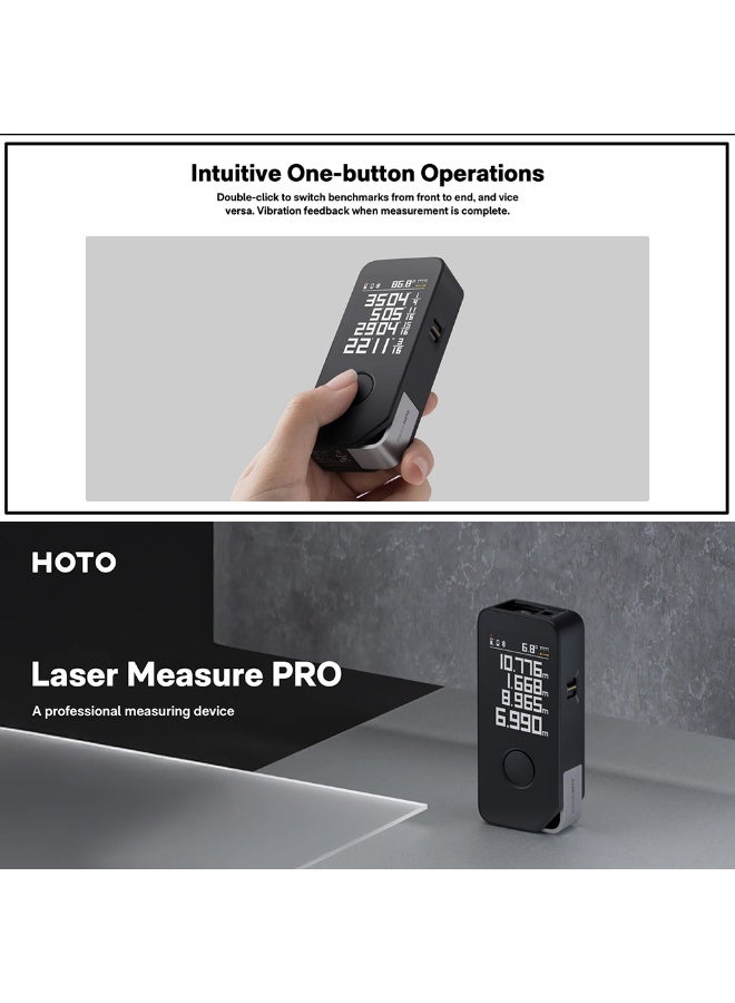 هوتو جهاز قياس ليزر برو، 50 مترًا (164 قدمًا) بعيد المدى، مقياس ليزر رقمي، 5 أوضاع قياس، دقة عالية 2 مم، تصميم جيب خفيف الوزن، سهل القراءة، شاشة ملونة، أعمال يدوية واحترافية - Image 3