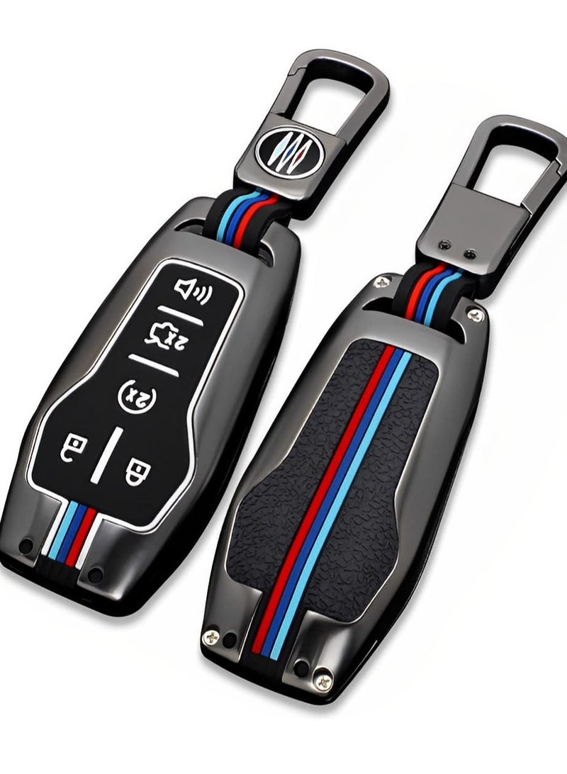 SOLARAE for Ford Key Fob Cover Case, Premium Soft Full Protection Key Case Shellm, Metal Shell Car Smart Key Holder Keychain Compatible for Mustang Explorer Fusion F150 Edge Lincoln MKZ MKC (FDE-Gray) - Image 1