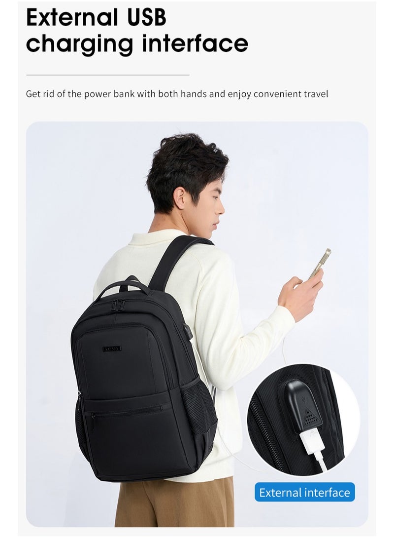 RAHALA - 809 Business Professional Office Travel Laptop School Work Daily Use Backpack – Water-Resistant USB Charging Port Fits 15.6-inch Laptops - Black - Image 1