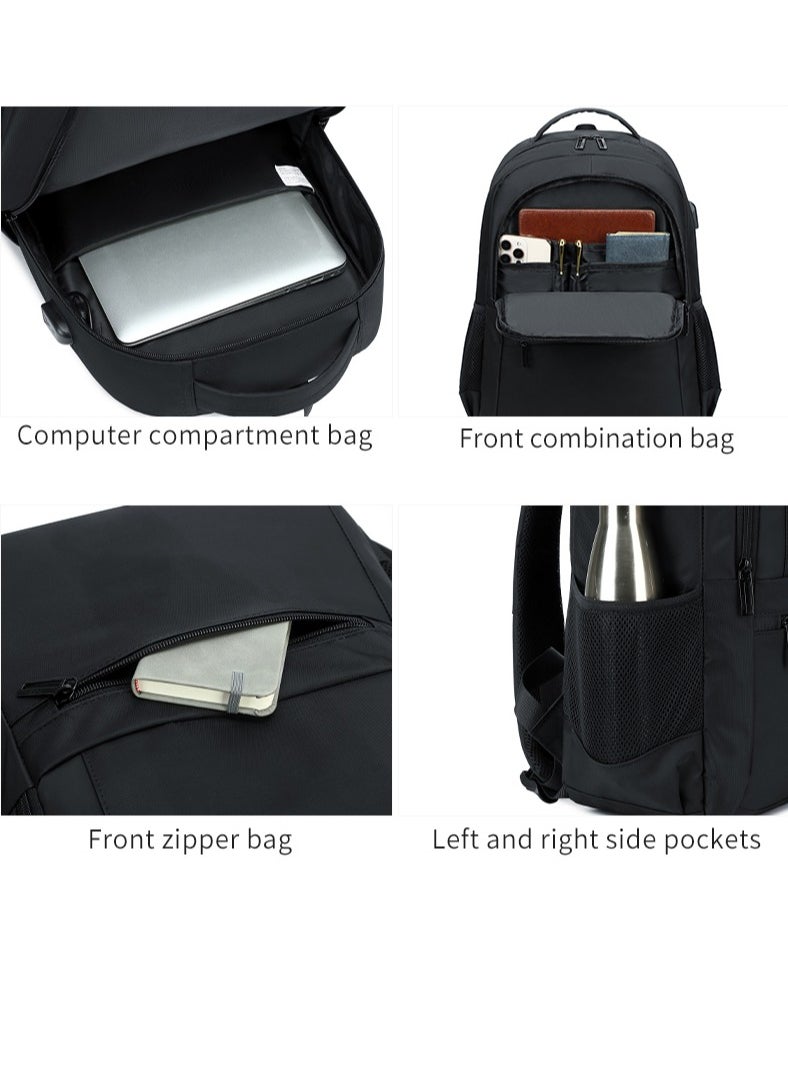RAHALA - 809 Business Professional Office Travel Laptop School Work Daily Use Backpack – Water-Resistant USB Charging Port Fits 15.6-inch Laptops - Black - Image 1
