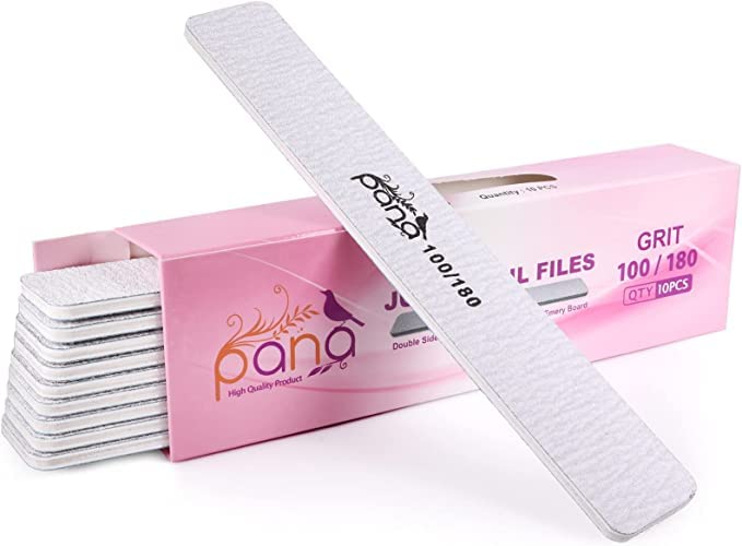 Pana 10PCS Jumbo Size PANA Professional Double Sided Nail Files Zebra 100180 Grit Emery Board Nail Buffering File Manicure Pedicure Nail Polisher Washable - Image 1