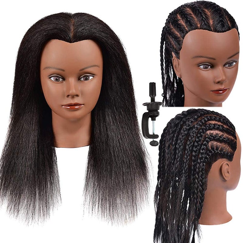 Mannequin Head 100 Real Hair Hairdresser Cosmetology Mannequin Manikin Head Training Practice Head Hairstyle Practice Doll Real Hair Mannequin Heads and Free Clamp Holder 16 inch