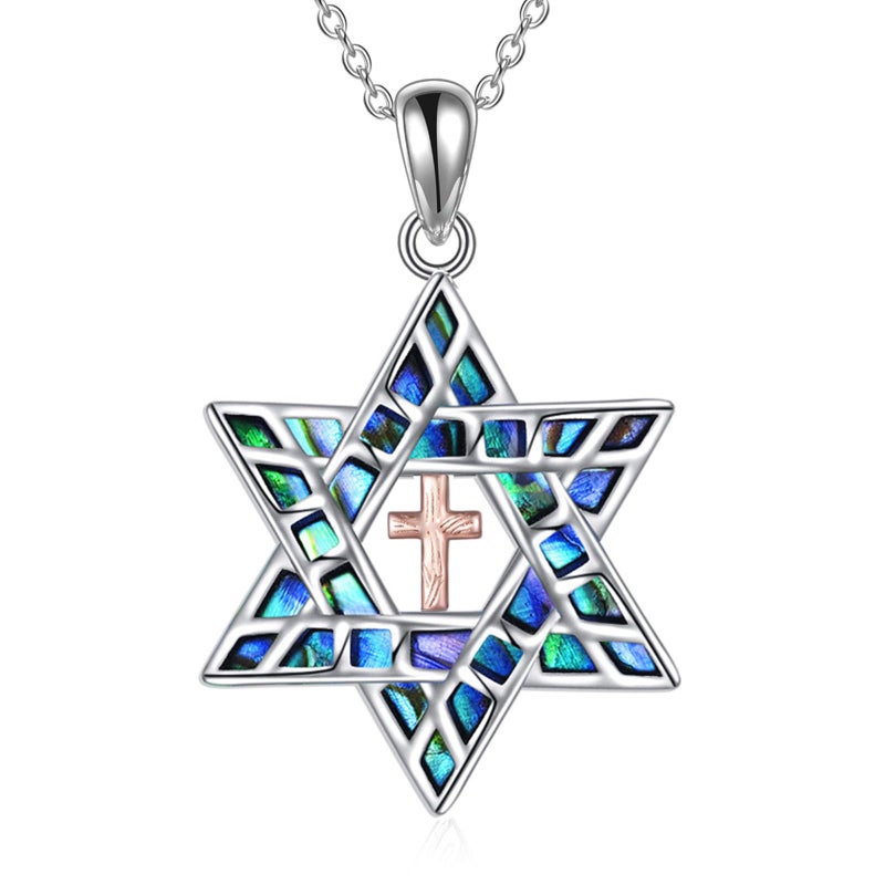 YFN Cross in Star of David Necklace Sterling Silver Jewish Christian Jewelry Gifts with 18" Chain (Star of David with Cross Necklace) - Image 1