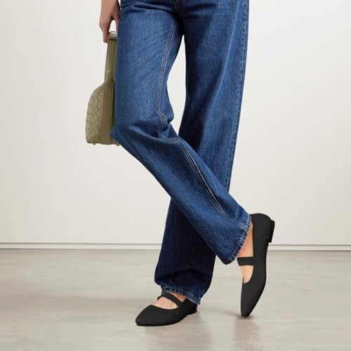 TINGRISE Women's Flats Shoes Pointed Toe Knit Washable Ballet Comfortable Dressy Mary Jane Flat Black US7 - Image 5